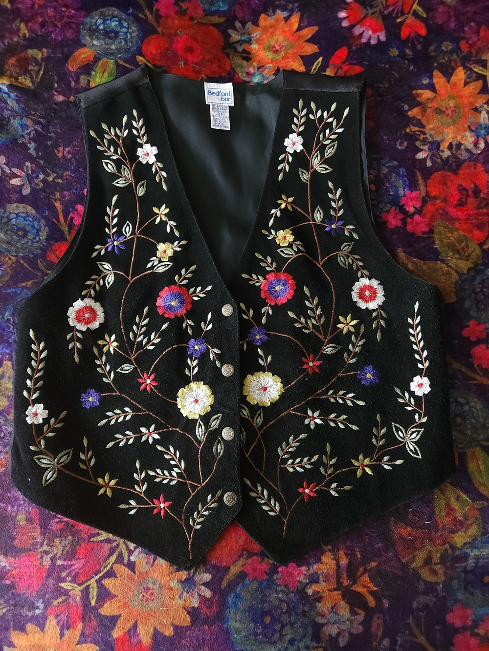 Vintage Bedford Fair Genuine Suede Floral Embroidered Vest — Boho Western L